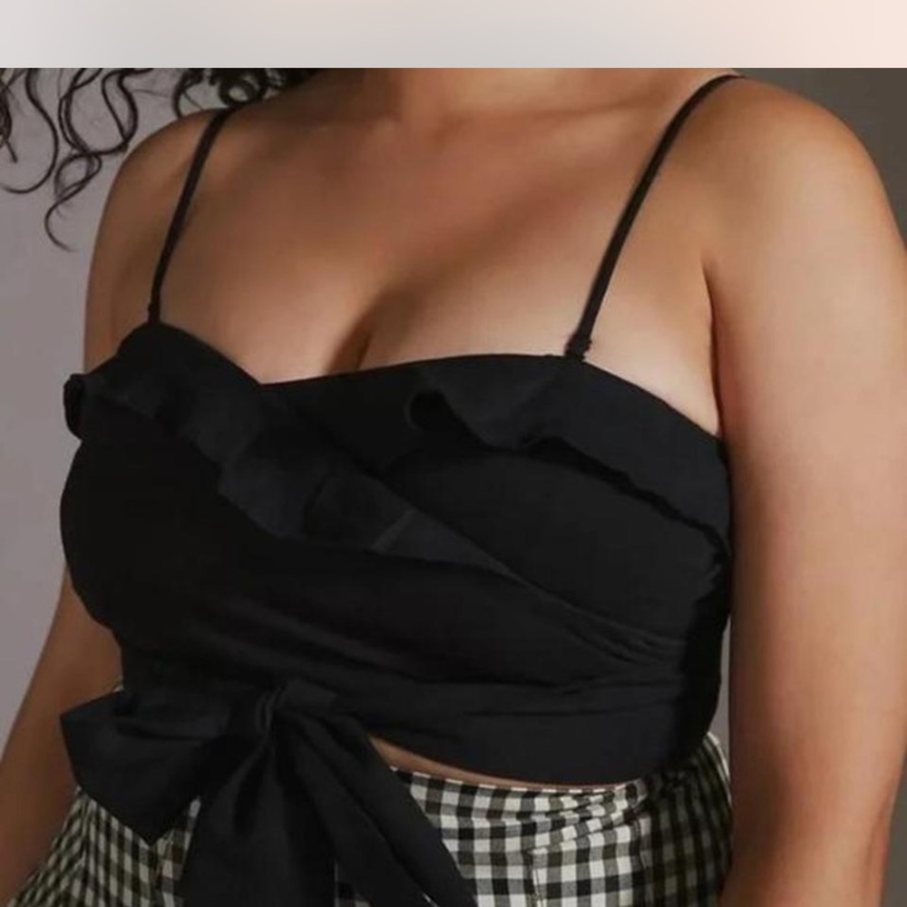 Anthropologie Black Ruffle bow top